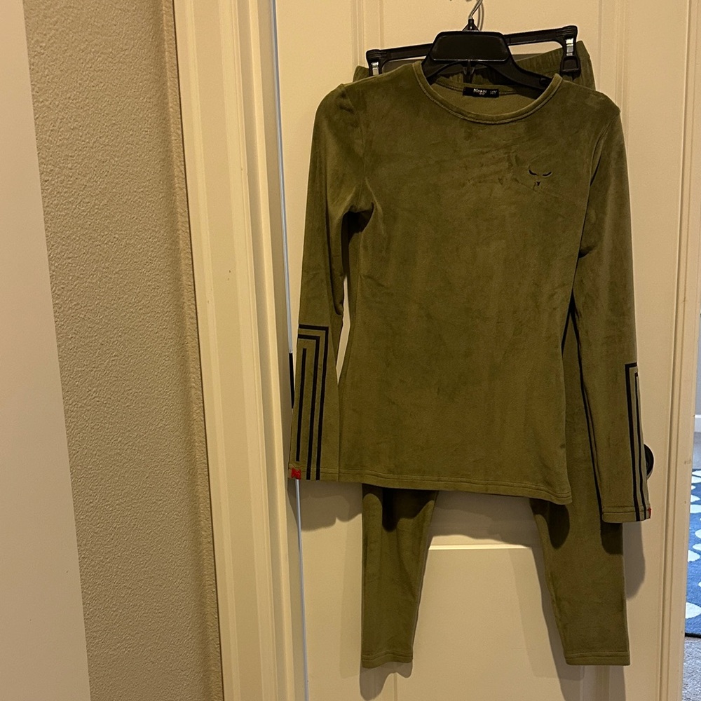 Olive Green Long Sleeve Top and Pants Set